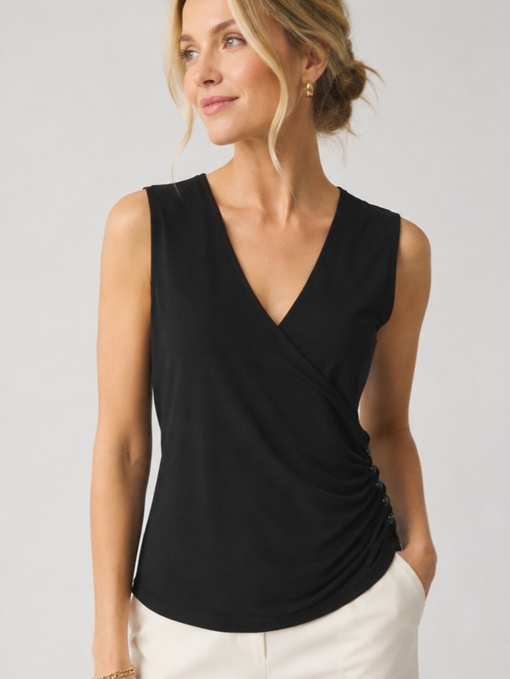 Ann Taylor NWT Faux Wrap Sleeveless Top – Black Silk Blend – Size Medium